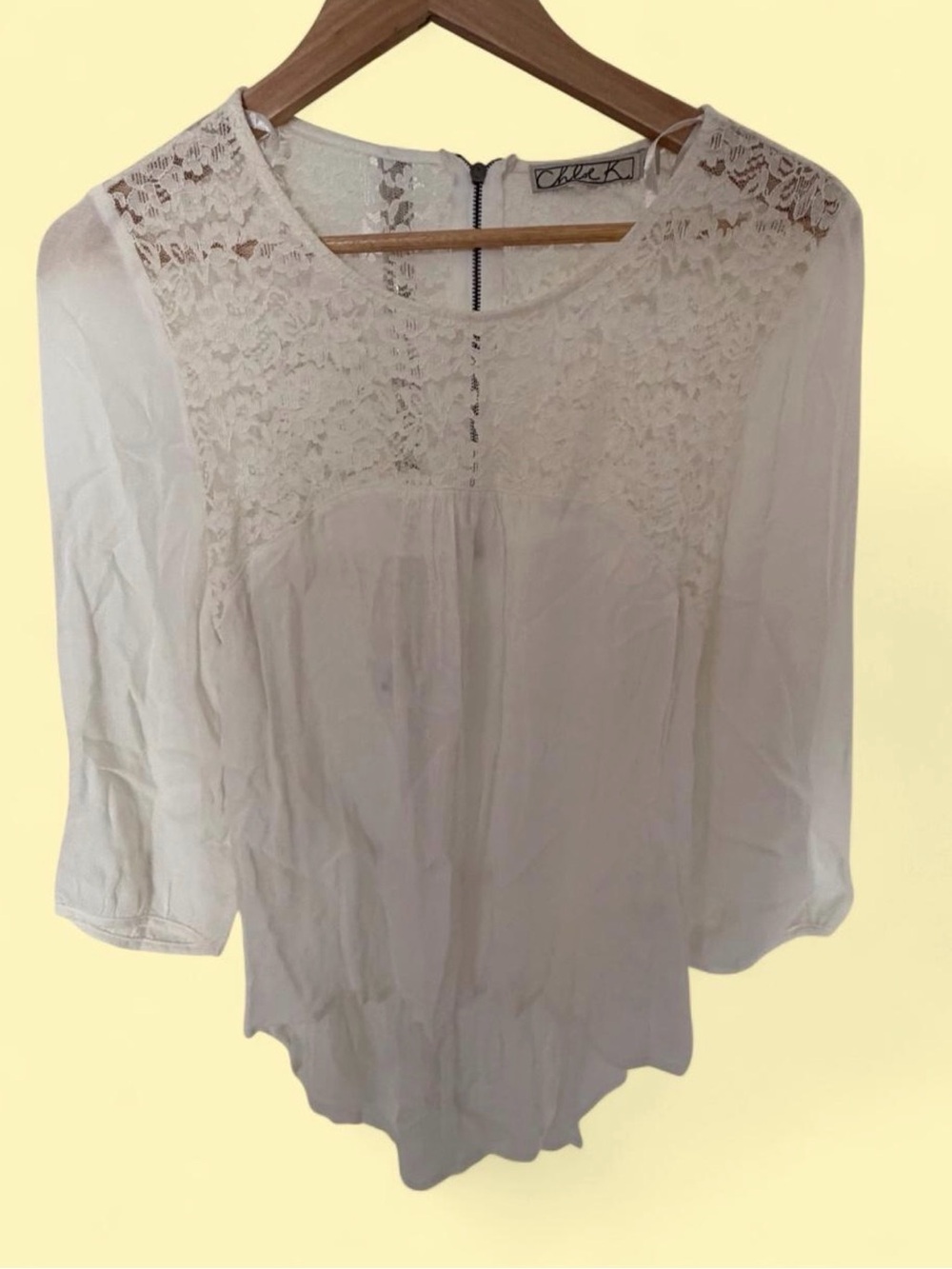 Chloe K White Lace Yoke Chiffon Blouse